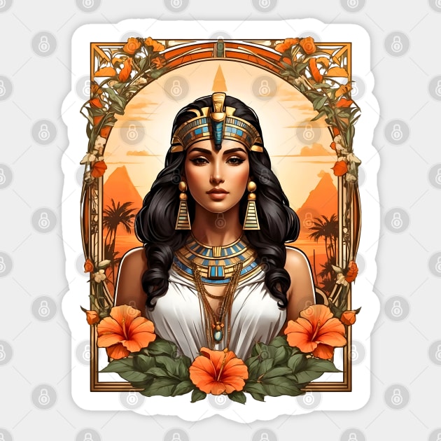 Cleopatra Queen of Egypt retro vintage floral design Sticker by Neon City Bazaar